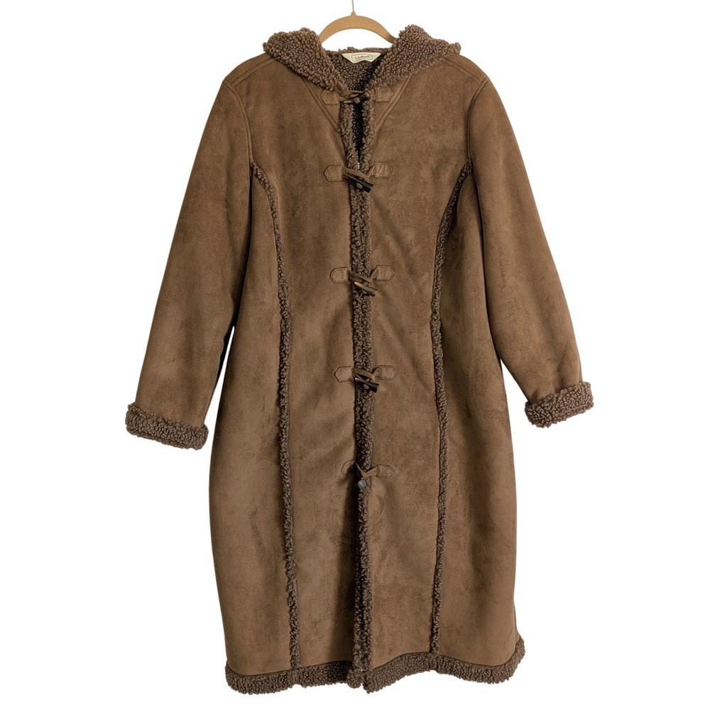 L.L Bean Vintage 90s Y2K Penny Lane Chocolate Brown Sherpa Faux Fur Long Jacket